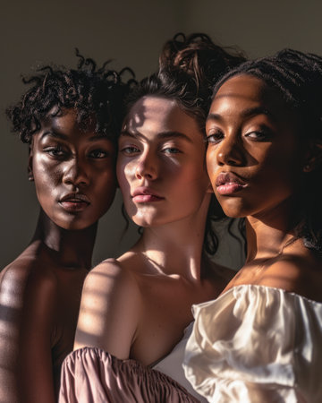 Multicultural women portrait depicting the diversity across culturesの素材