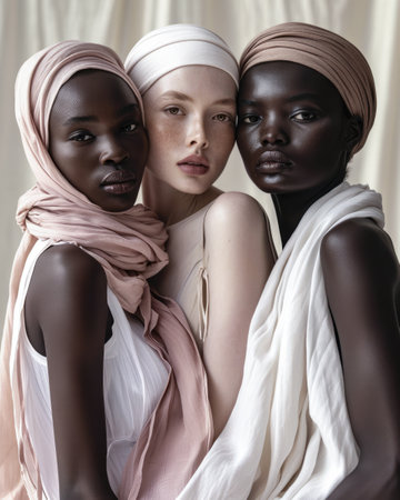 Multicultural women portrait depicting the diversity across culturesの素材