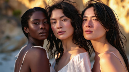 Multicultural women portrait depicting the diversity across culturesの素材