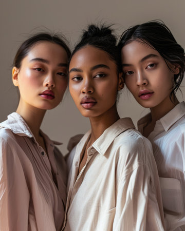 Multicultural women portrait depicting the diversity across culturesの素材