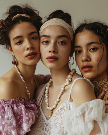 Multicultural women portrait depicting the diversity across culturesの素材