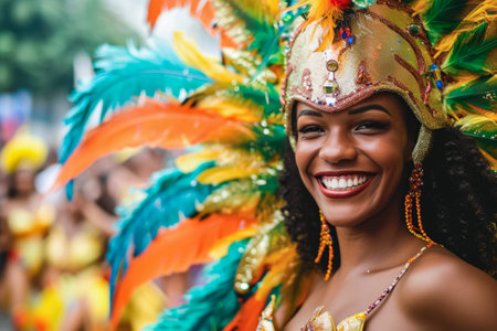 Beautiful Latin woman dancing on the streets during carnival.の素材