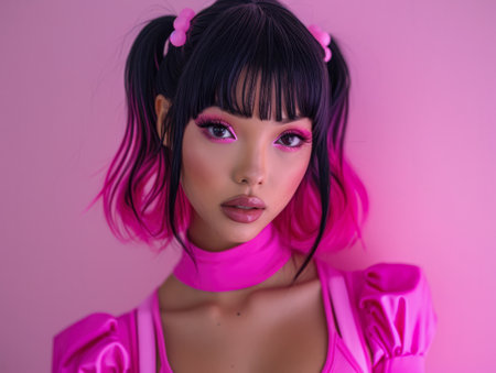 Portrait of a young Japanese woman with beautiful gazeの素材