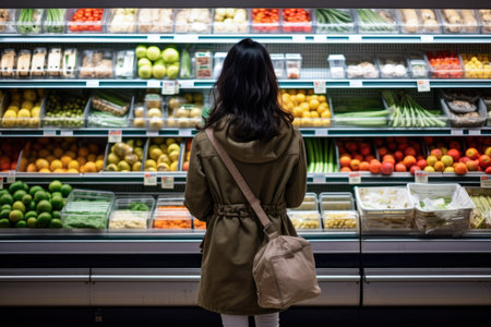 Young woman shopping at a supermarket storeの素材
