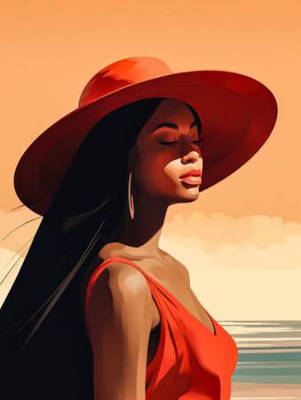Illustration of an African American woman at the beachの素材