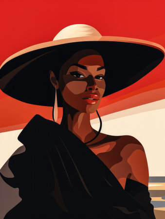 Illustration of an African American woman at the beachの素材