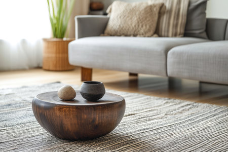 Warm and modern living room Interior composition with natural elementsの素材