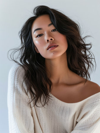 Young woman posing in front of clean background.Copyspace for text.の素材