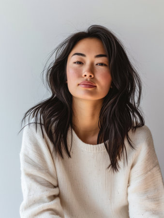 Young woman posing in front of clean background.Copyspace for text.の素材