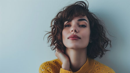 Young woman posing in front of clean background.Copyspace for text.の素材