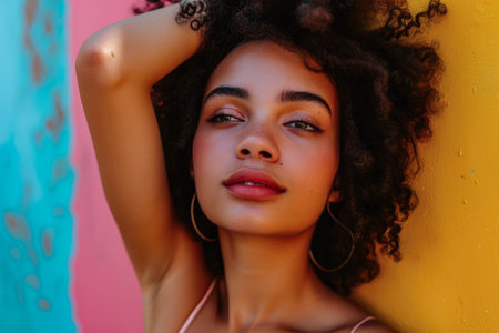 Hyperrealistic portrait of a young woman with copyspace for textの素材