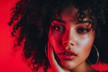 Hyperrealistic portrait of a young woman with copyspace for textの素材