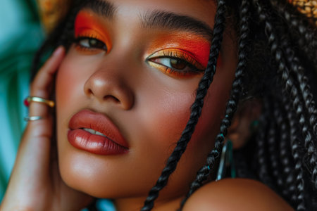 Hyperrealistic portrait of a young woman with copyspace for textの素材