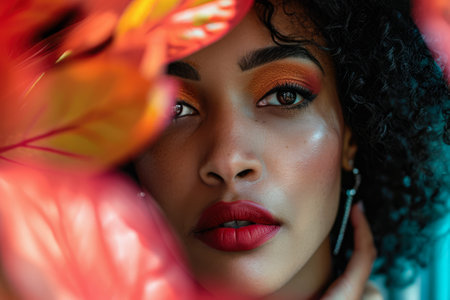 Hyperrealistic portrait of a young woman with copyspace for textの素材