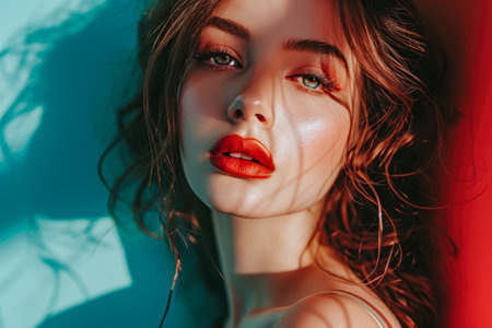 Hyperrealistic portrait of a young woman with copyspace for textの素材