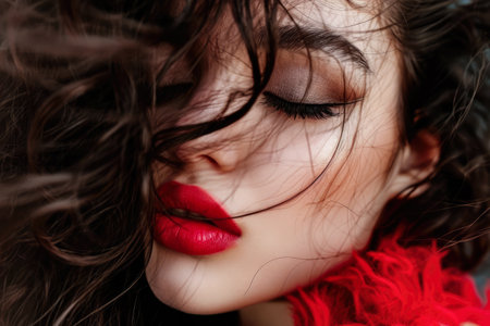 Hyperrealistic portrait of a young woman with copyspace for textの素材
