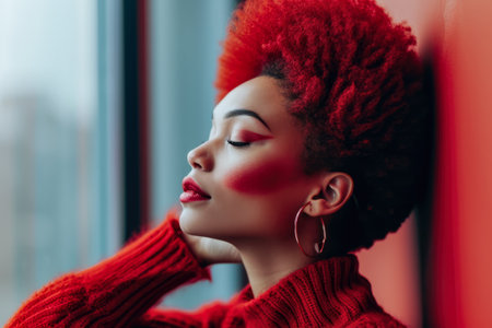 Hyperrealistic portrait of a young woman with copyspace for textの素材