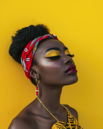 Hyperrealistic portrait of a young woman with copyspace for textの素材