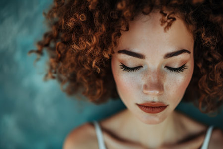 Hyperrealistic portrait of a young woman with copyspace for textの素材