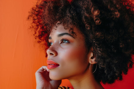 Hyperrealistic portrait of a young woman with copyspace for textの素材