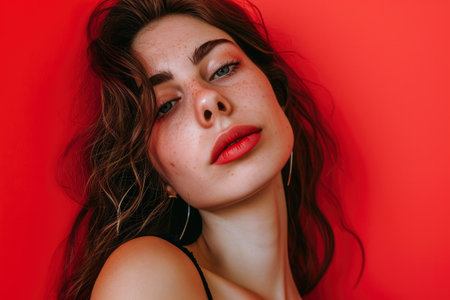 Hyperrealistic portrait of a young woman with copyspace for textの素材