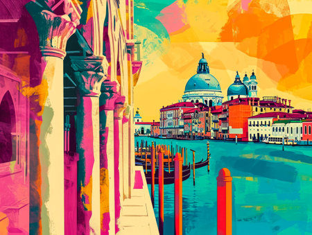 Abstract Venice illustration with bright colorsの素材