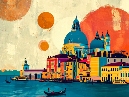 Abstract Venice illustration with bright colorsの素材