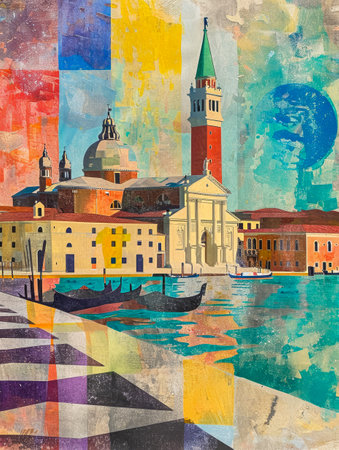 Abstract Venice illustration with bright colorsの素材