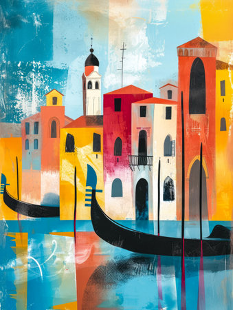 Abstract Venice illustration with bright colorsの素材