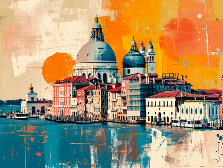 Abstract Venice illustration with bright colorsの素材