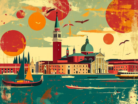 Abstract Venice illustration with bright colorsの素材