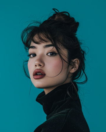 Young woman portrait posing against a clean background with copyspace for textの素材