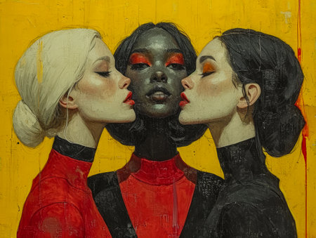 Abstract woman faces in geometric harmonyの素材