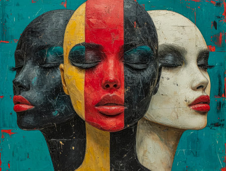 Abstract woman faces in geometric harmonyの素材