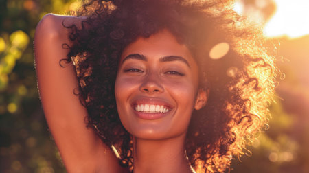 Portrait of a carefree young woman enjoying her dayの素材