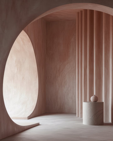 Modern room interior composition in peach colorの素材