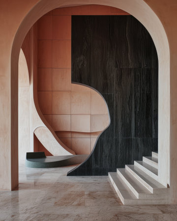 Modern room interior composition in peach colorの素材