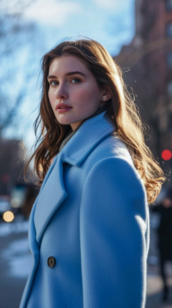Portrait of a young woman in a cityscapeの素材
