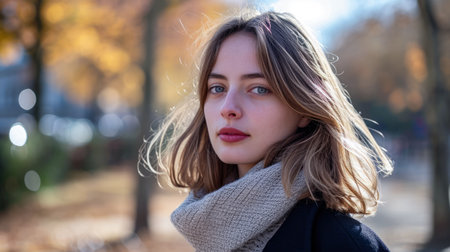 Portrait of a young woman in a cityscapeの素材