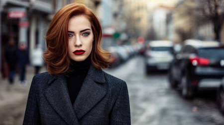 Portrait of a young woman in a cityscapeの素材