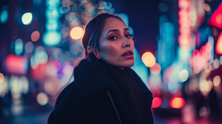 Middle aged woman with a cityscape backgroundの素材