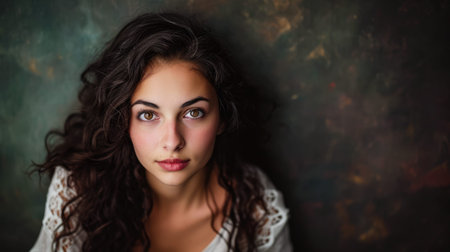 Portrait of a young woman with an intense lookの素材