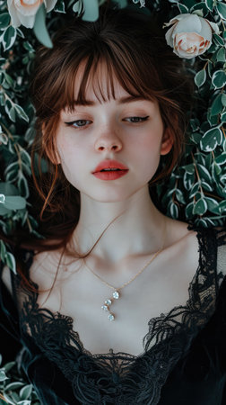 Portrait of a young woman with an intense lookの素材