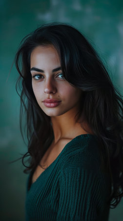 Portrait of a young woman with an intense lookの素材