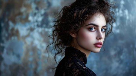 Portrait of a young woman with an intense lookの素材