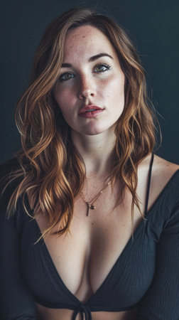 Portrait of a young tattooed woman who is looking at the cameraの素材