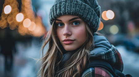 Portrait of a young tattooed woman who is looking at the cameraの素材