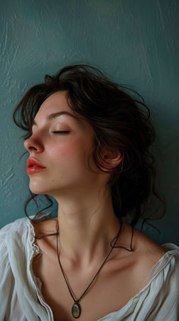 Portrait of s young in a dreamy state in a scene filled with natural lightの素材