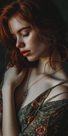 Portrait of s young in a dreamy state in a scene filled with natural lightの素材