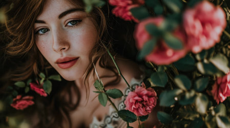 Portrait of s young in a dreamy state in a scene filled with natural lightの素材